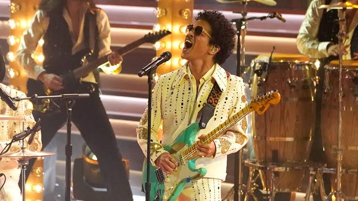 Bruno Mars performing during The Romantic Tour 2026