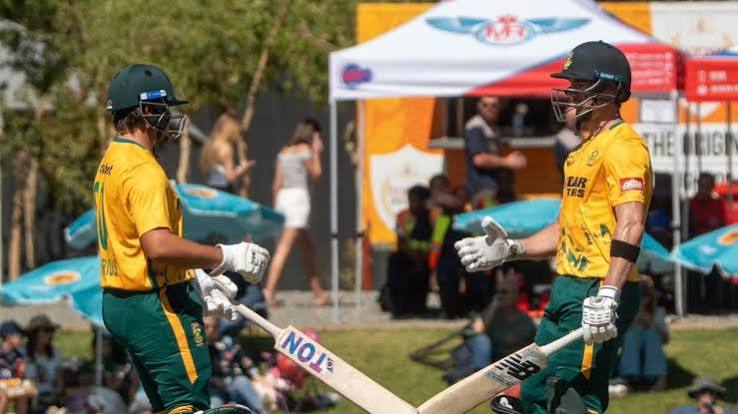 South Africa celebrate winning the 2026 Namibia T20I Tri-Series final