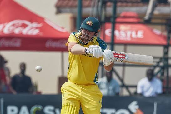 Travis Head celebrates his century during Zimbabwe vs Australia second ODI in Harare