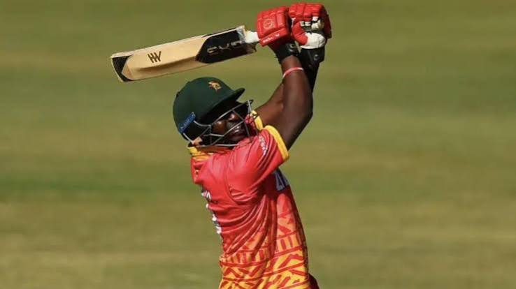 Innocent Kaia bats for Zimbabwe against Namibia during the 2026 T20I Tri-Series