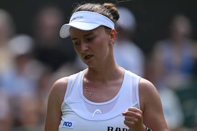 Barbora Krejcikova during her first-round match at the US Open 2026