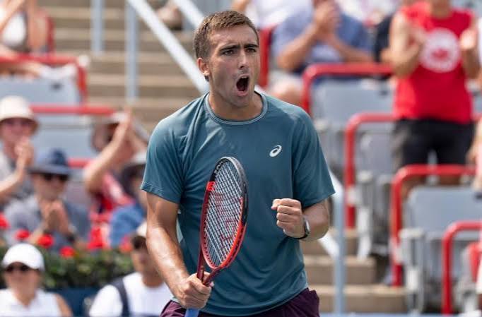 Daniel Merida celebrates after defeating Andrey Rublev at the US Open 2026